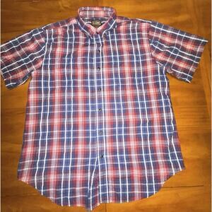 CE SCHMIDT MENS WORKWEAR SHORT-SLEEVE RED, BLUE, WHITE PLAID BUTTON UP SIZE L